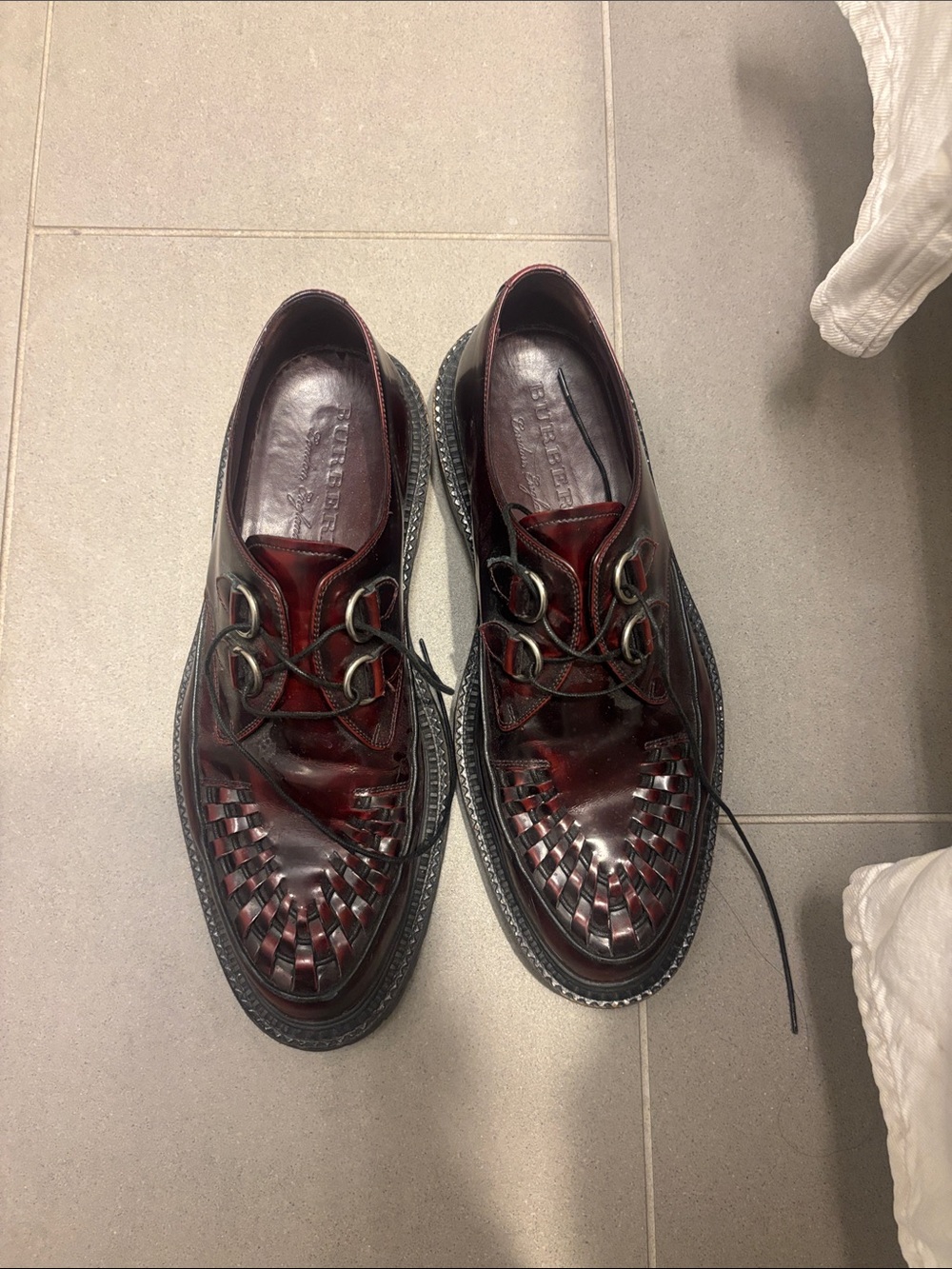 Burberry Burgundy Woven Leather Derby Shoes